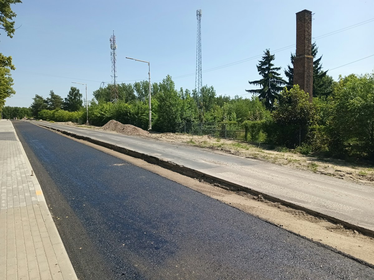 Road reconstruction in progress at Wodna Street in Smardzewice, Poland